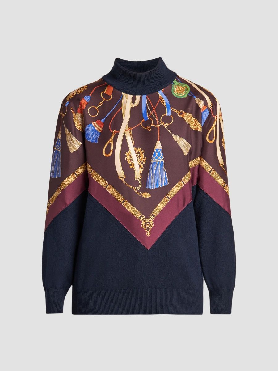 Etro Women's Strap Print Wool-Blend Sweater - Marine - Size 10