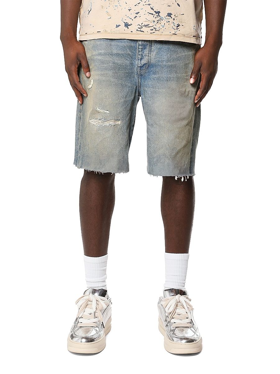 Men's Distressed Denim Shorts - Mid Indigo - Size 40