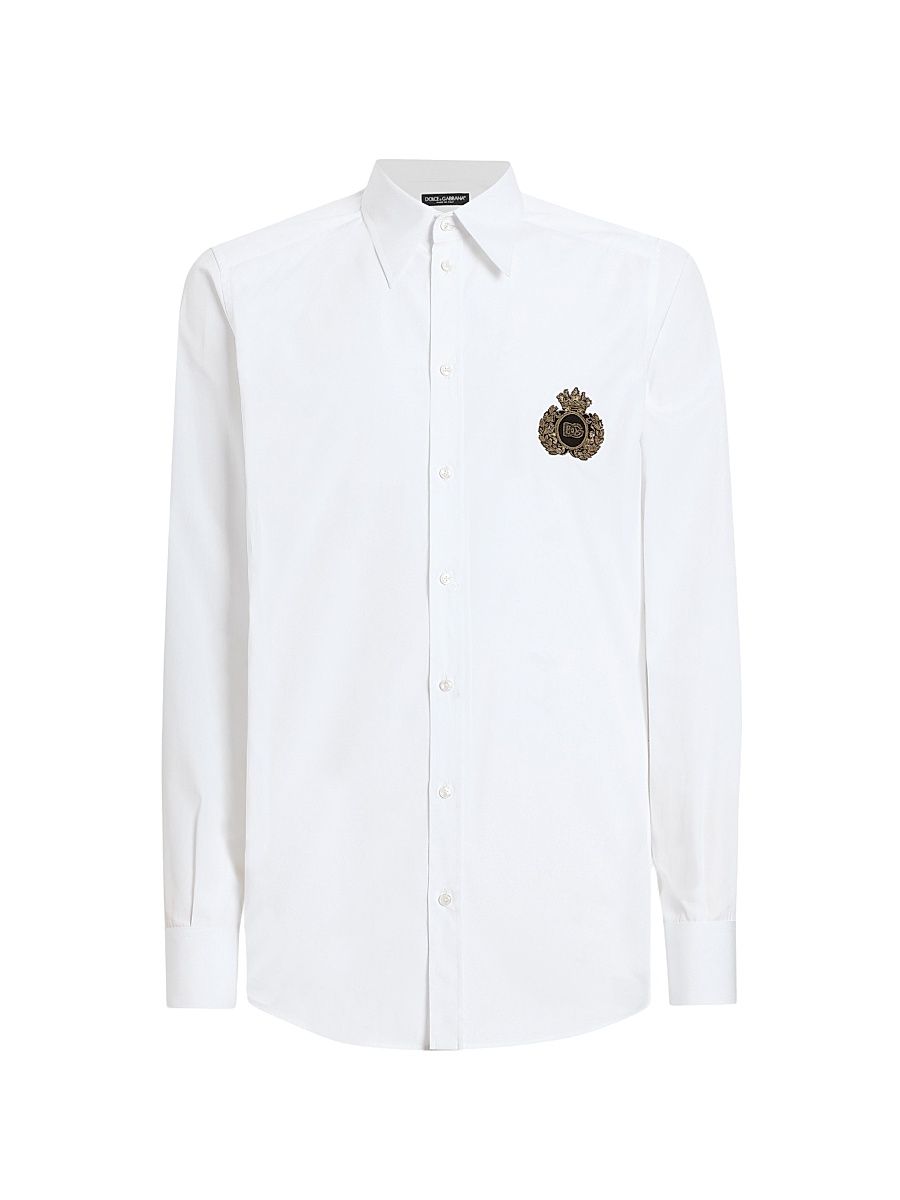 Men's Crest Woven Cotton Shirt - Optical White - Size 16