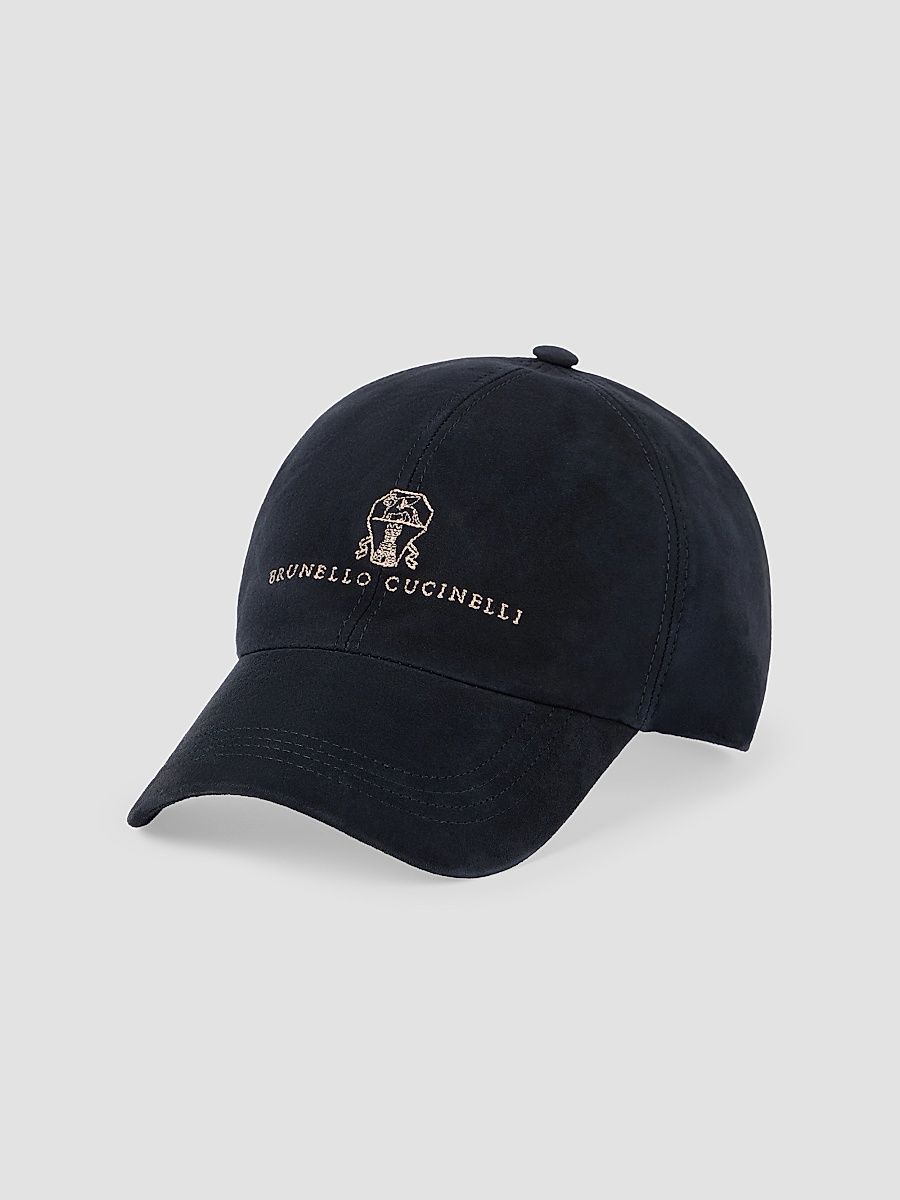 Men's Suede Baseball Cap with Embroidered Logo - Navy Blue - Size XL