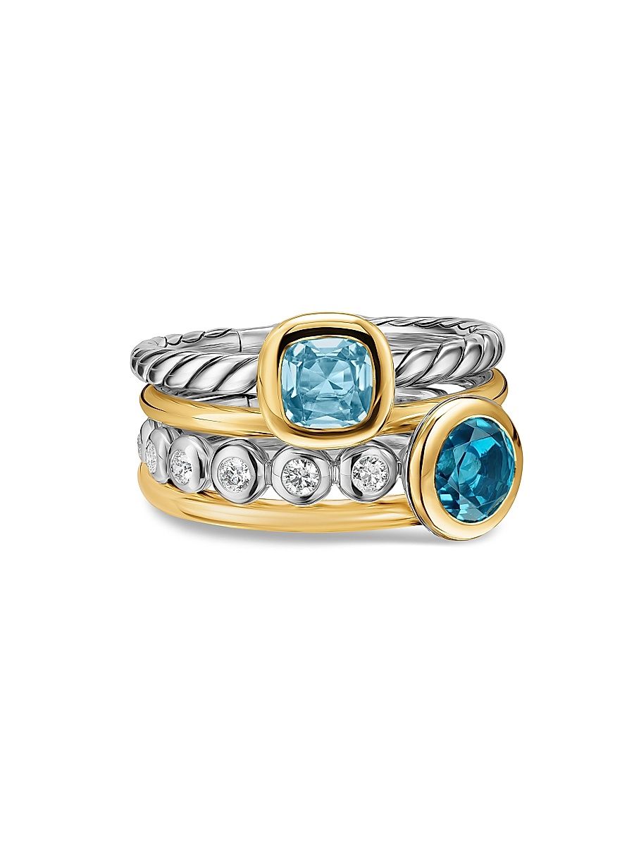 Women's DY Mercer Color Stone Multi Row Ring in Sterling Silver - Sky Blue Topaz - Size 7
