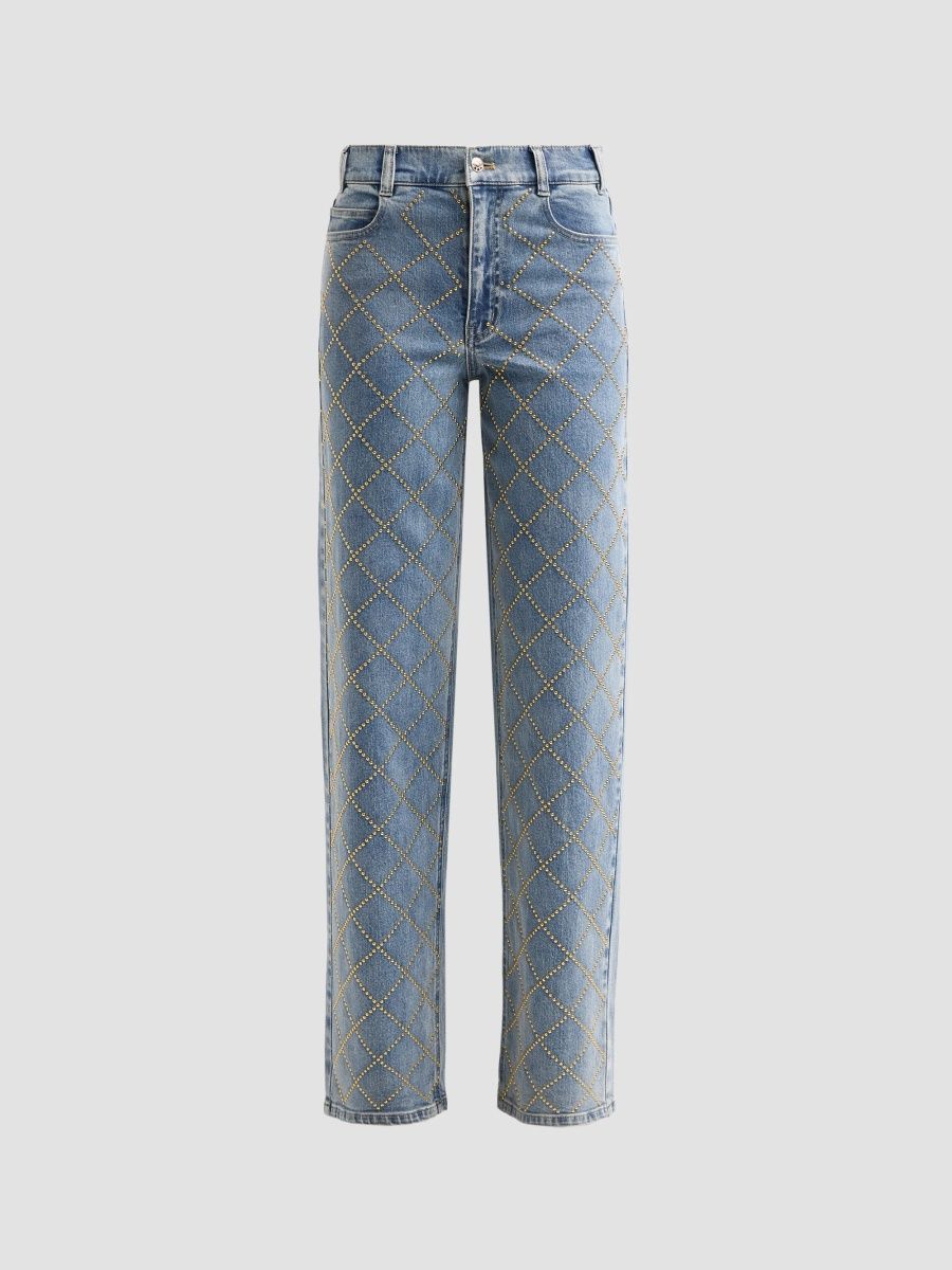 Generation Love Women's Staria Studded Plaid Jeans - Soft Vintage Gold - Size 32