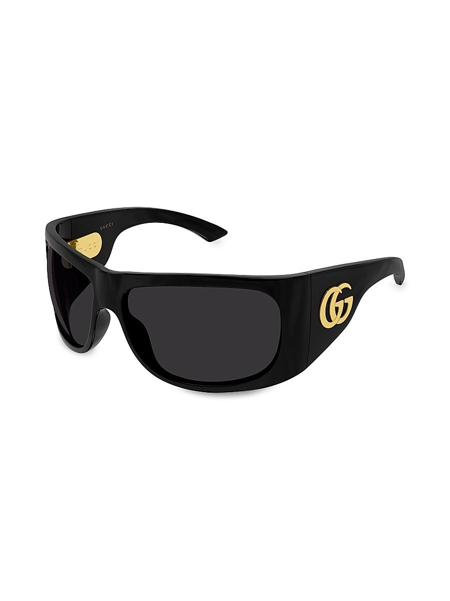 Women's Double G 66MM Logo Square Sunglasses - Gold Black