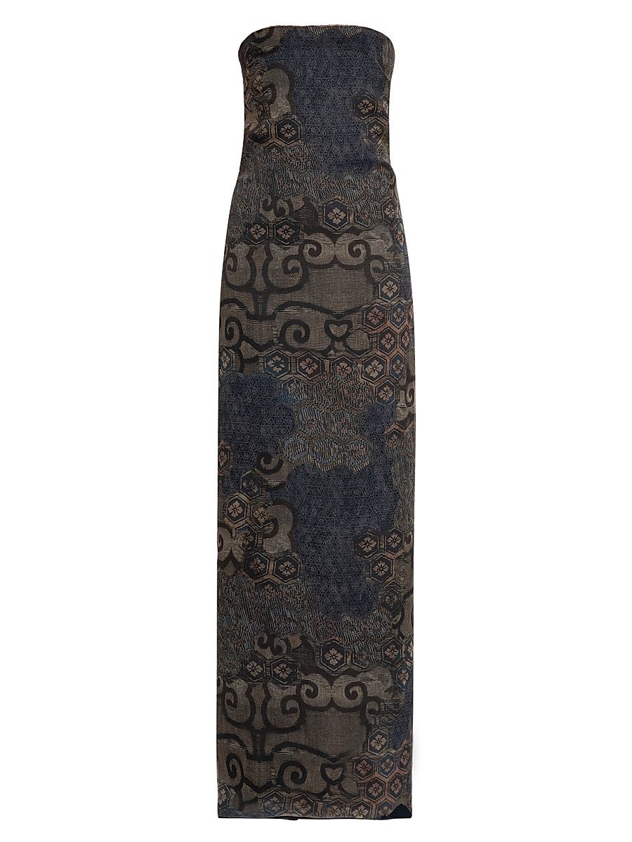 Women's Geometric Silk Strapless Column Gown - Printed - Size 4