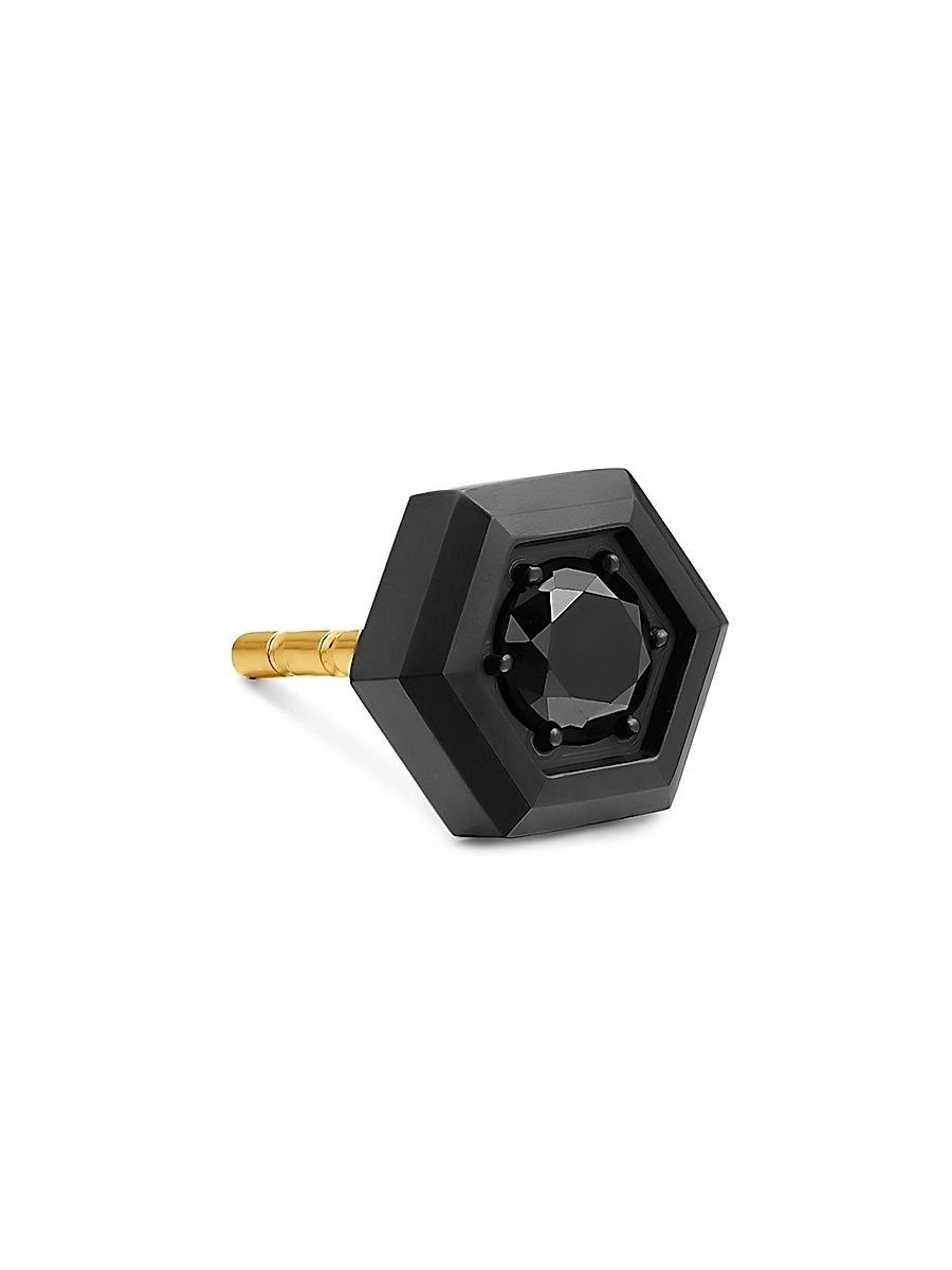 Men's Faceted Hex Stud Earring in Black Titanium with Black Diamond, 8MM - Black Diamond