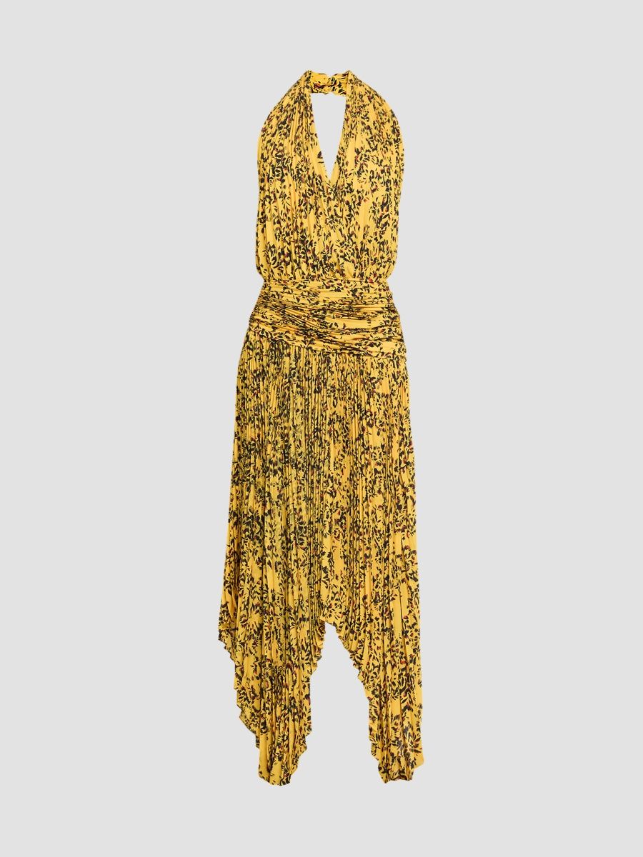 Proenza Schouler Women's Paulina Printed Pleated Midi Dress - Gold Multi - Size 10