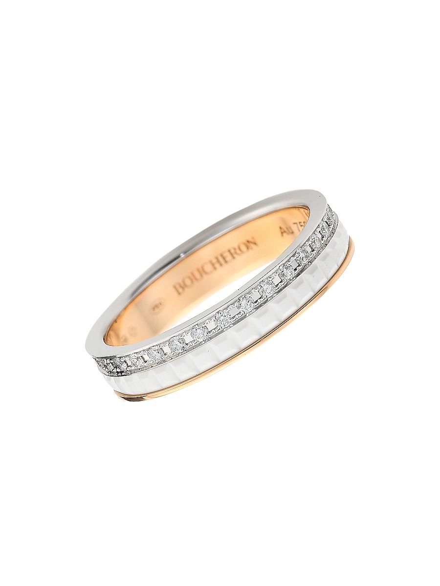 Women's Quatre White Edition Two-Tone 18K Gold, Ceramic & 0.24 TCW Diamond Wedding Band - Gold - Size 6