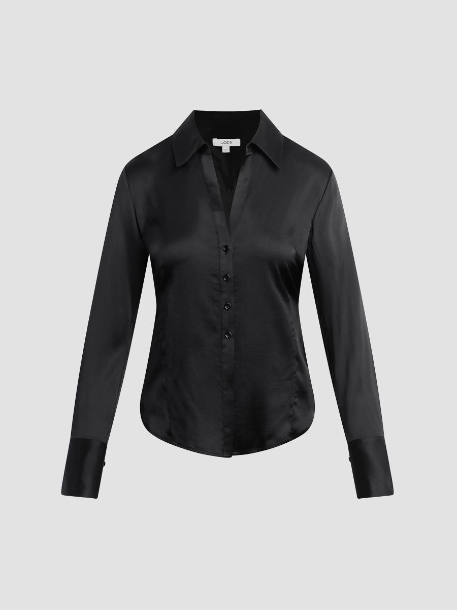 Joe's Jeans Women's The Cora Satin Slim-Fit Shirt - Black - Size XS