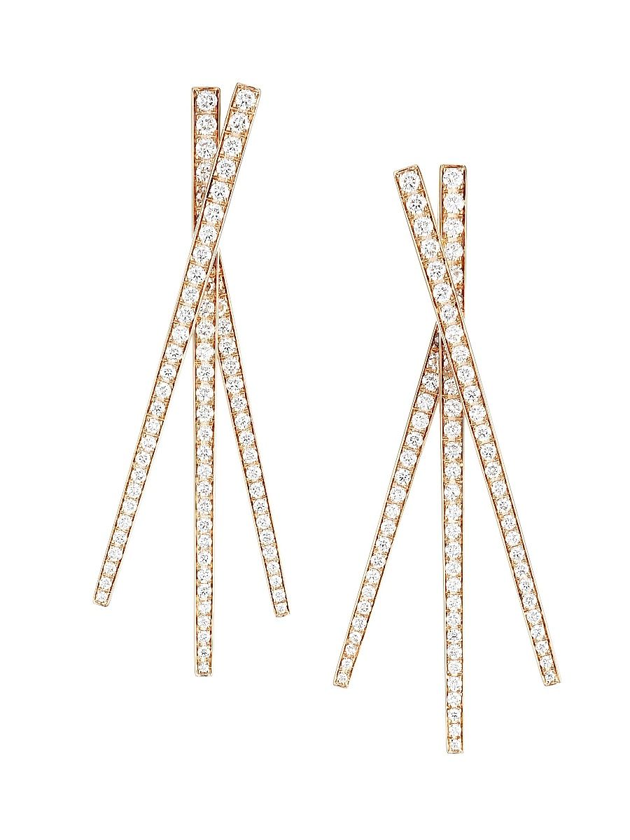 Women's 18K Rose Gold & Diamond Triple Stick Earrings - Rose Gold