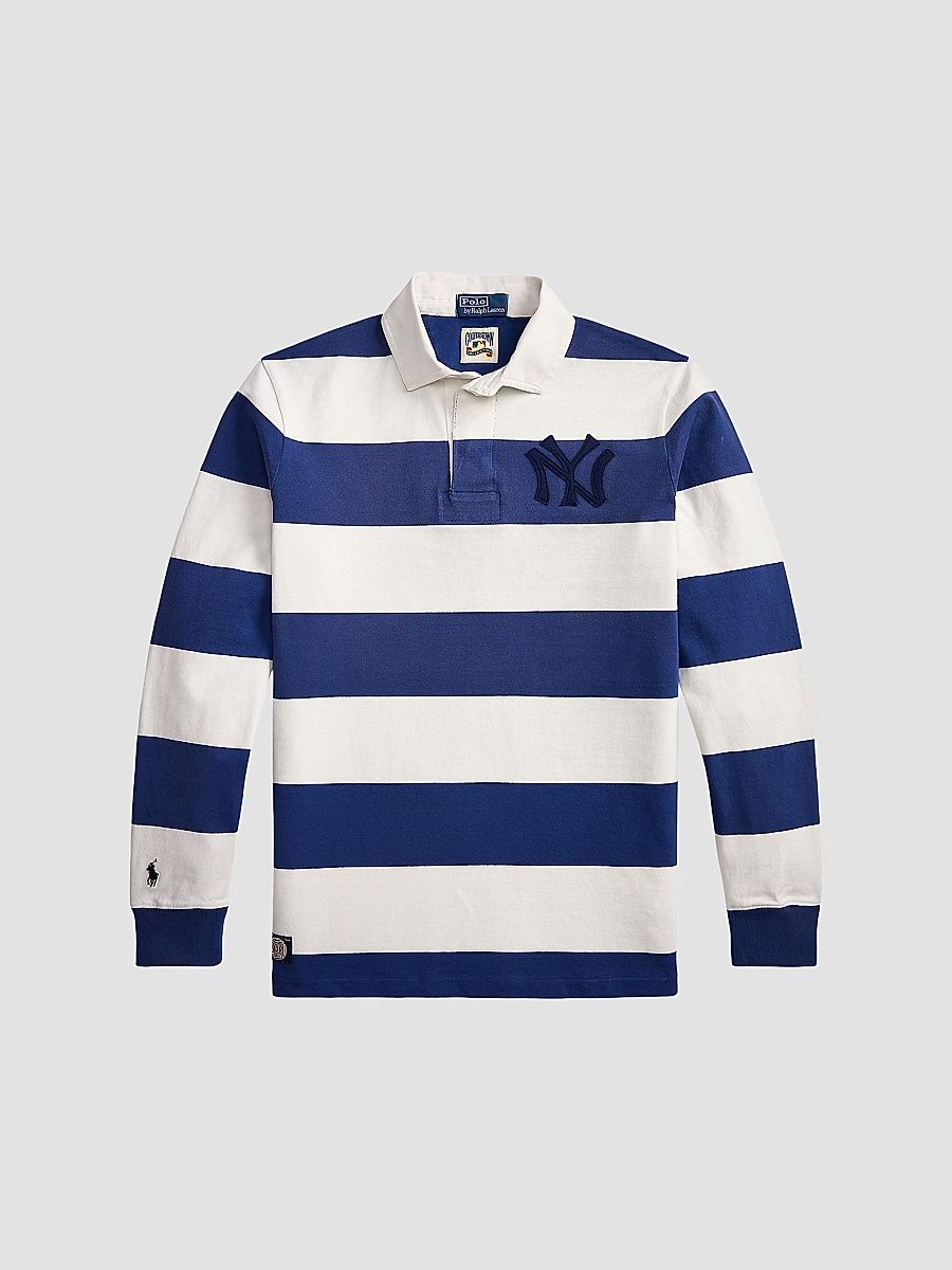 Polo Ralph Lauren Men's Yankees Striped Polo Shirt - Annapolis Blue Deckwash White - Size Large