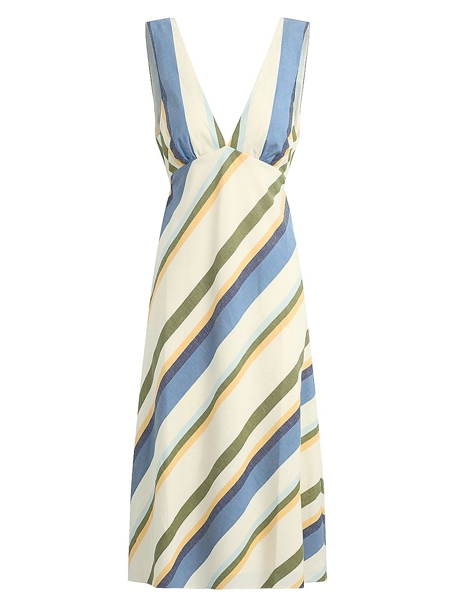 Women's Joni Striped Cotton-Blend A-Line Midi-Dress - Azure Variegated - Size XS