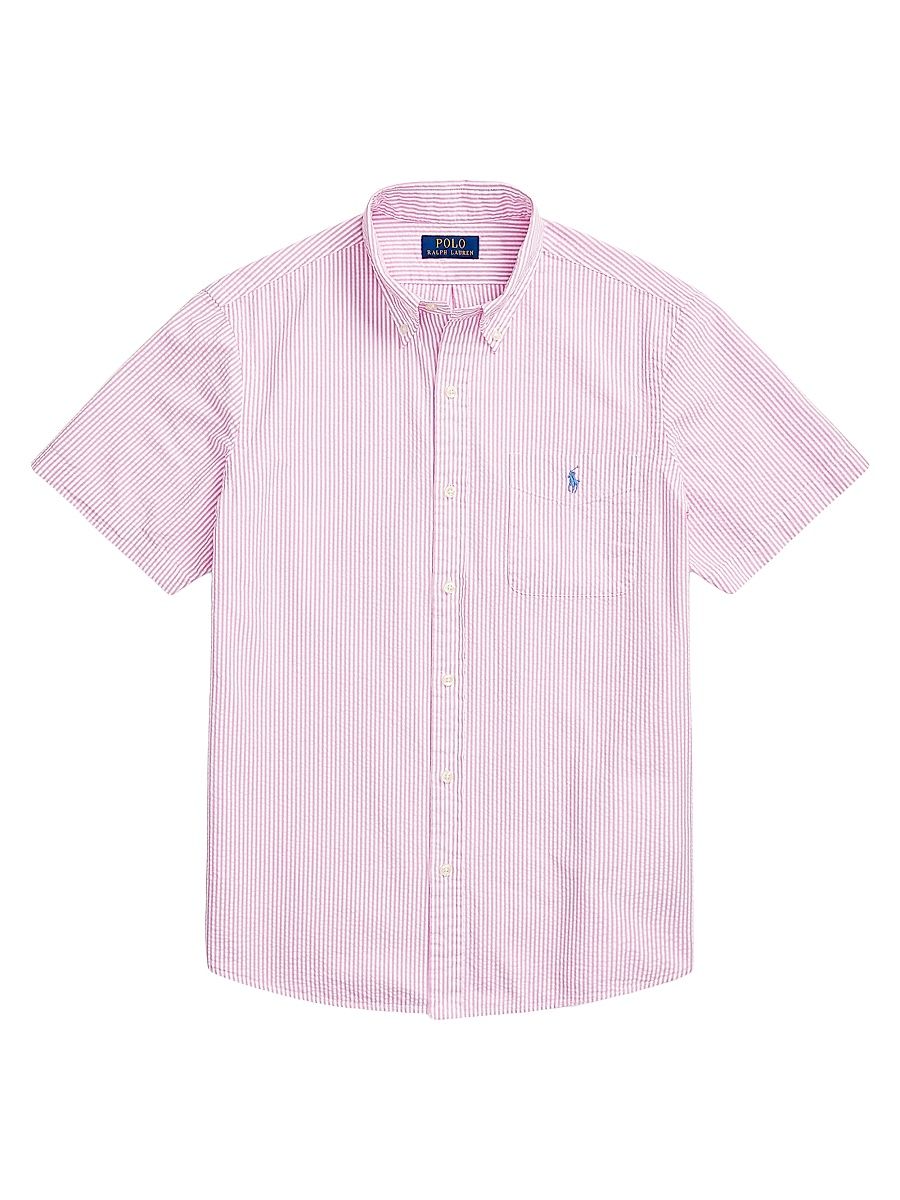 Men's Prepster Seersucker Untucked-Length Shirt - Rose White - Size XXL