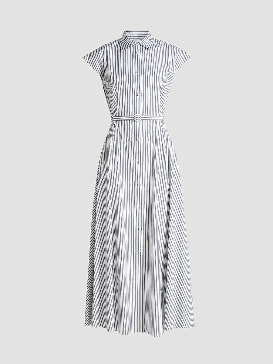 Women's Palmer Striped Cotton Shirtdress - White Ink - Size 14