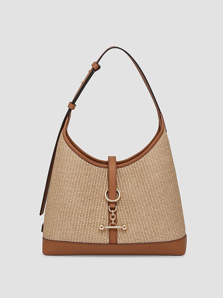Women's Kite Midi Woven Raffia Hobo Bag - Tan Natural