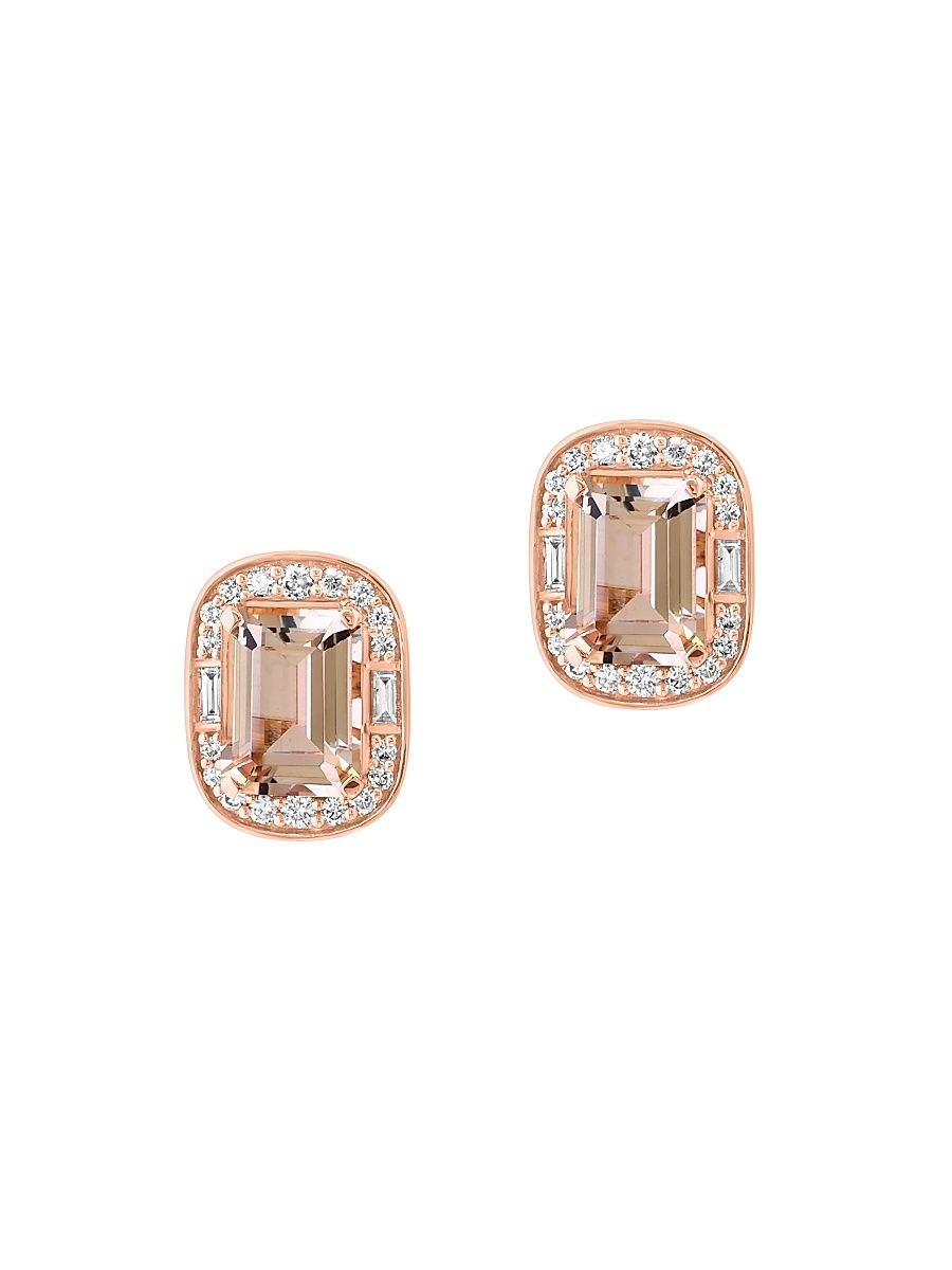 Women's 14K Rose Gold, Morganite & 0.32 TCW Diamond Stud Earrings - Rose Gold