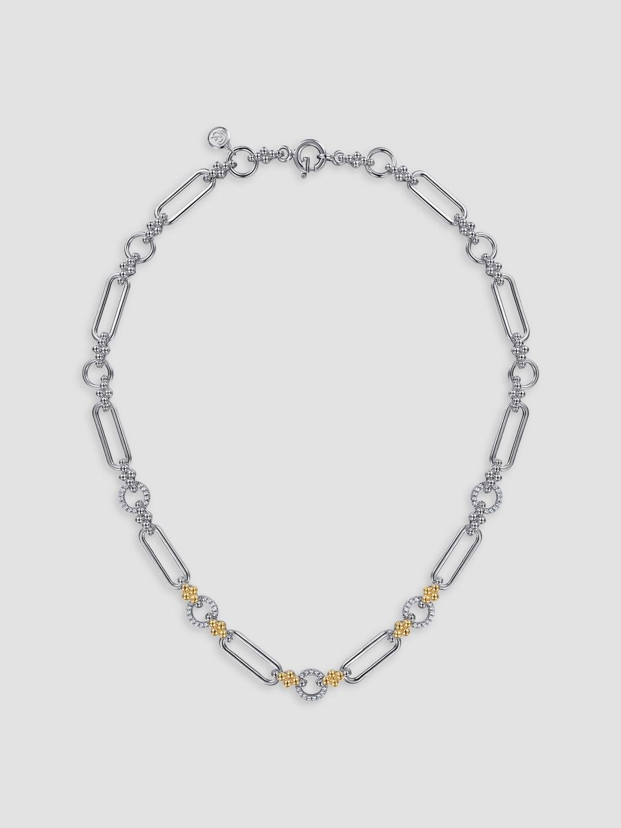 Gabriel & Co Women's Bujukan Sterling Silver, 14K Yellow Gold & White Sapphire Mixed-Link Chain Necklace - Two Tone