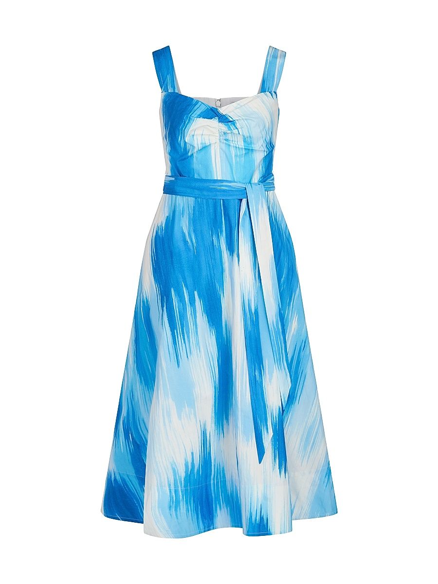 Women's Jayden Fit & Flare Poplin Midi-Dress - Ocean Warp Print - Size 12