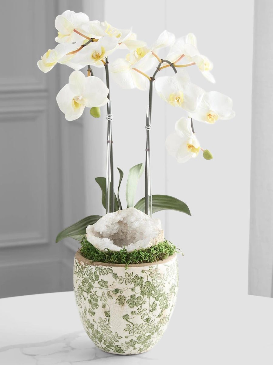 Artificial Double Orchid Arrangement - White