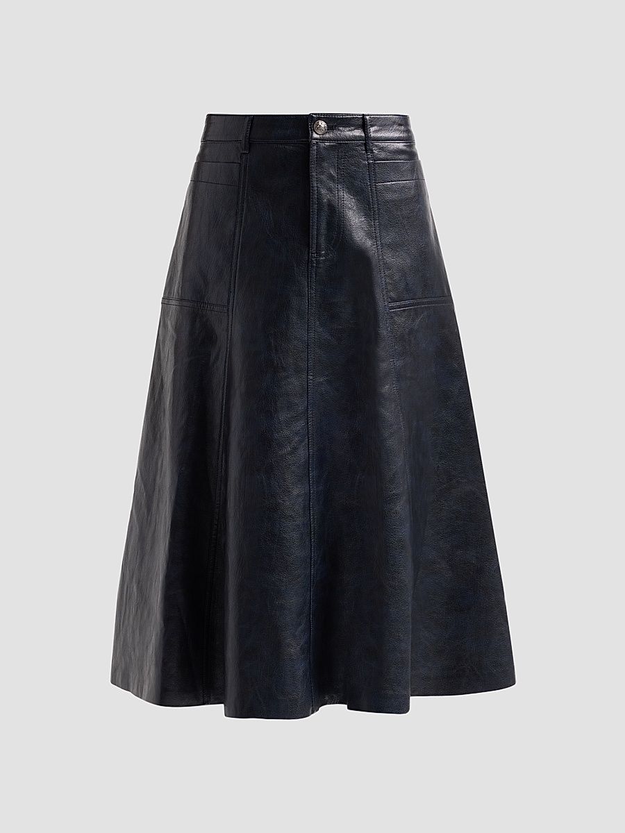 Women's Ellen Faux-Leather Midi Skirt - Navy - Size 2