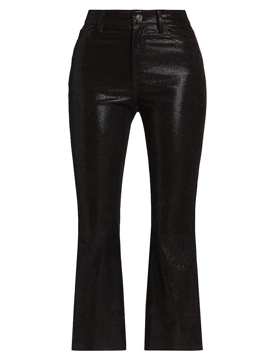 Women's Le Crop Mini Boot Leather Pants - Black Multi - Size 32
