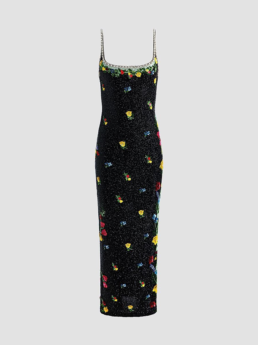 Women's Julia Beaded Floral Sequin Column Gown - Desert Sprigs Black - Size 0