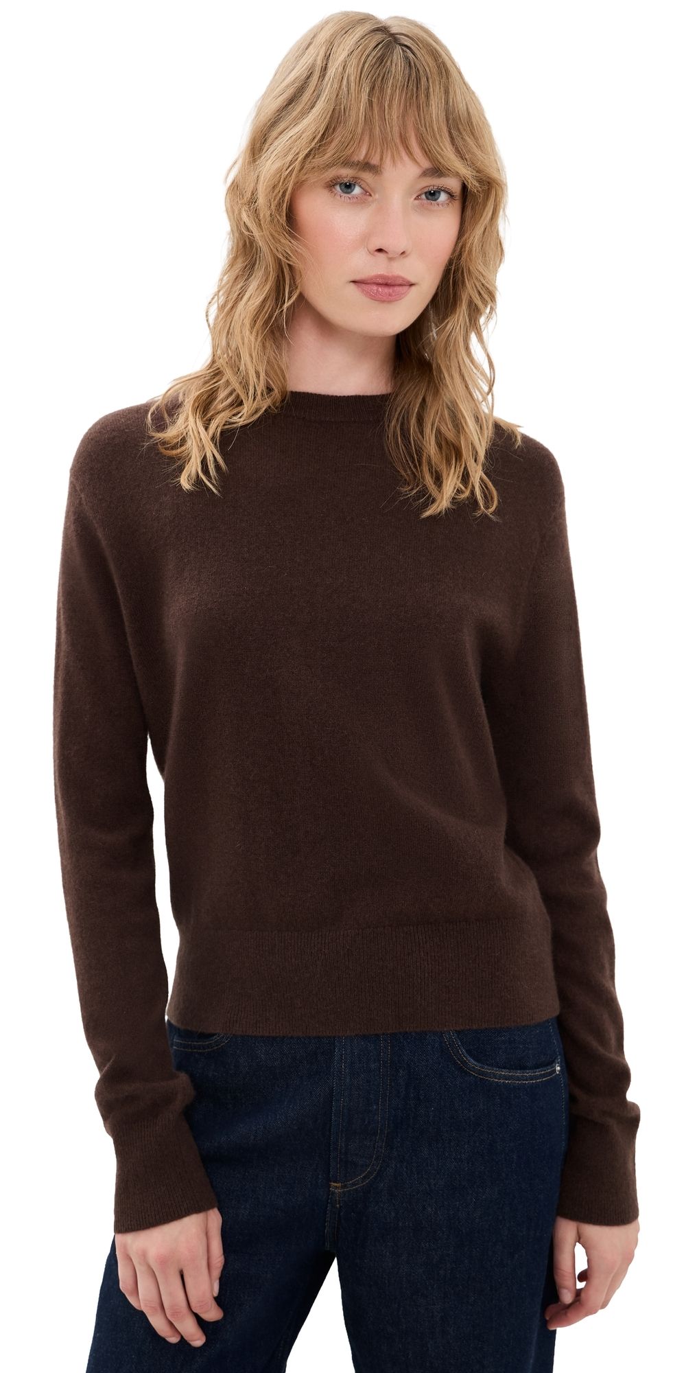 White & Warren Cashmere Crew Pullover Coffee Bean L
