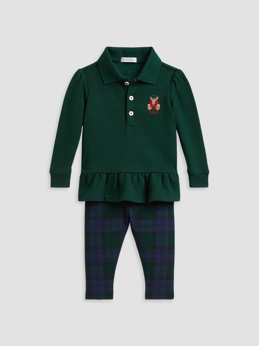 Polo Ralph Lauren Boy's Baby Boy's 2-Piece Polo Bear Peplum Top & Plaid Leggings Set - Moss Agate - Size 9 Months