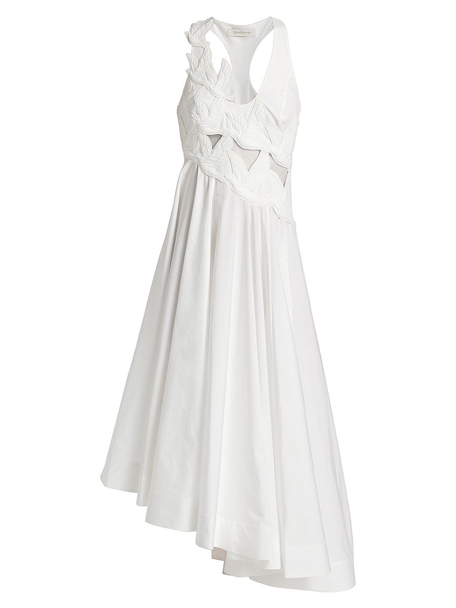 Women's Luna Appliqué Asymmetric Midi-Dress - Ivory - Size 6