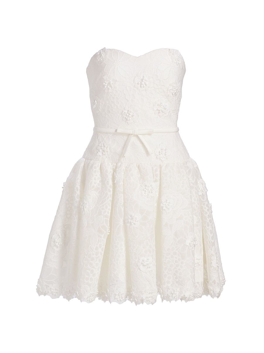 Women's Floral Lace Bow Cocktail Dress - Light Ivory - Size 0