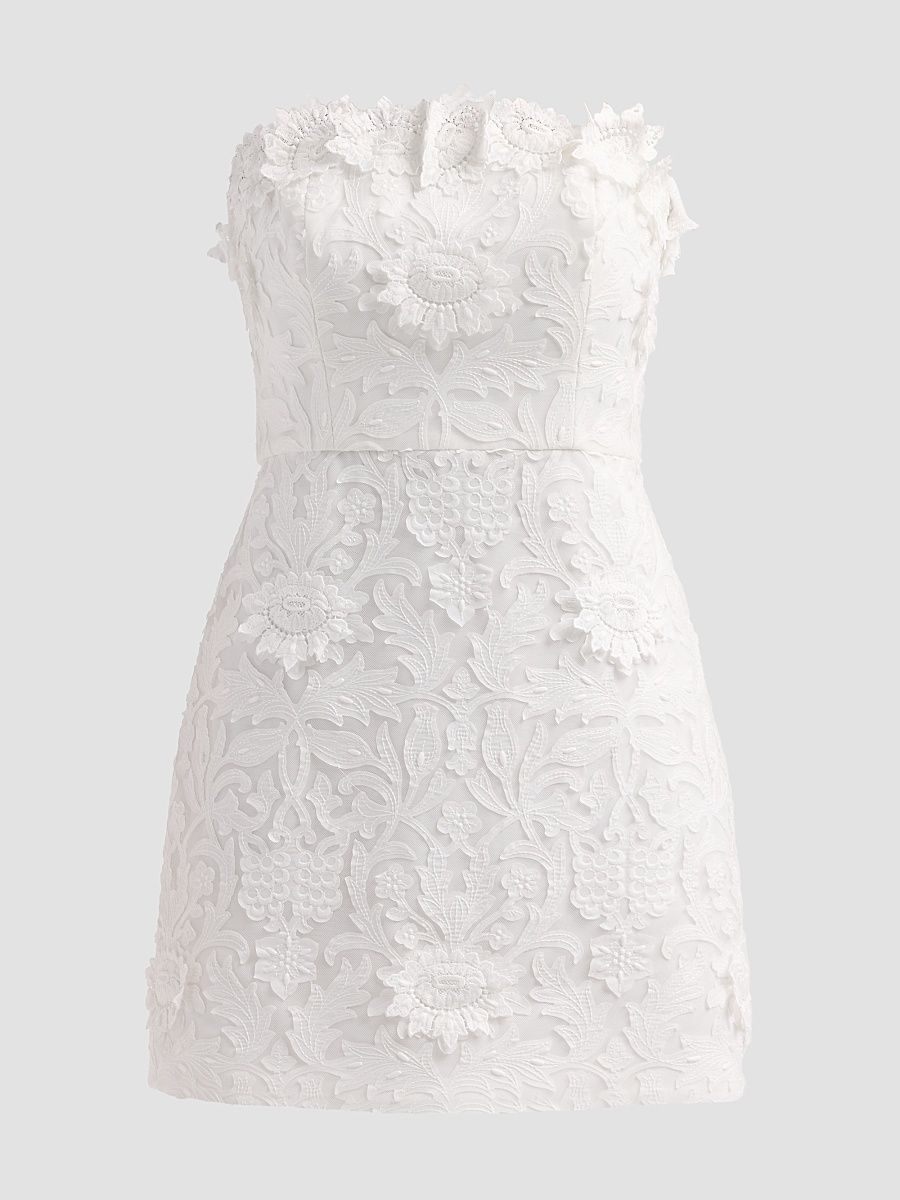Women's Nerida Floral Appliqué Sheath Mini Dress - Ivory - Size XXL