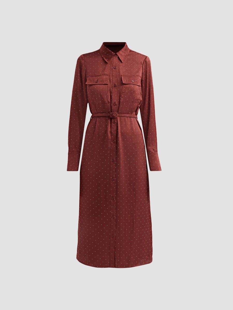 Milly Women's Estella Rhinestone Midi Shirtdress - Brown - Size 12