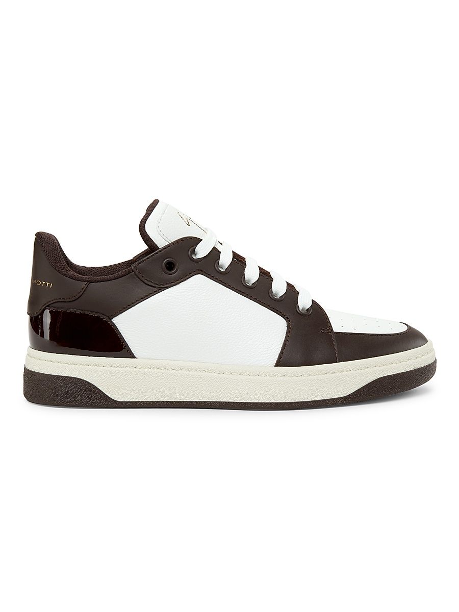 Giuseppe Zanotti Men's Colorblocked Leather Low-Top Sneakers - White Brown - Size 13