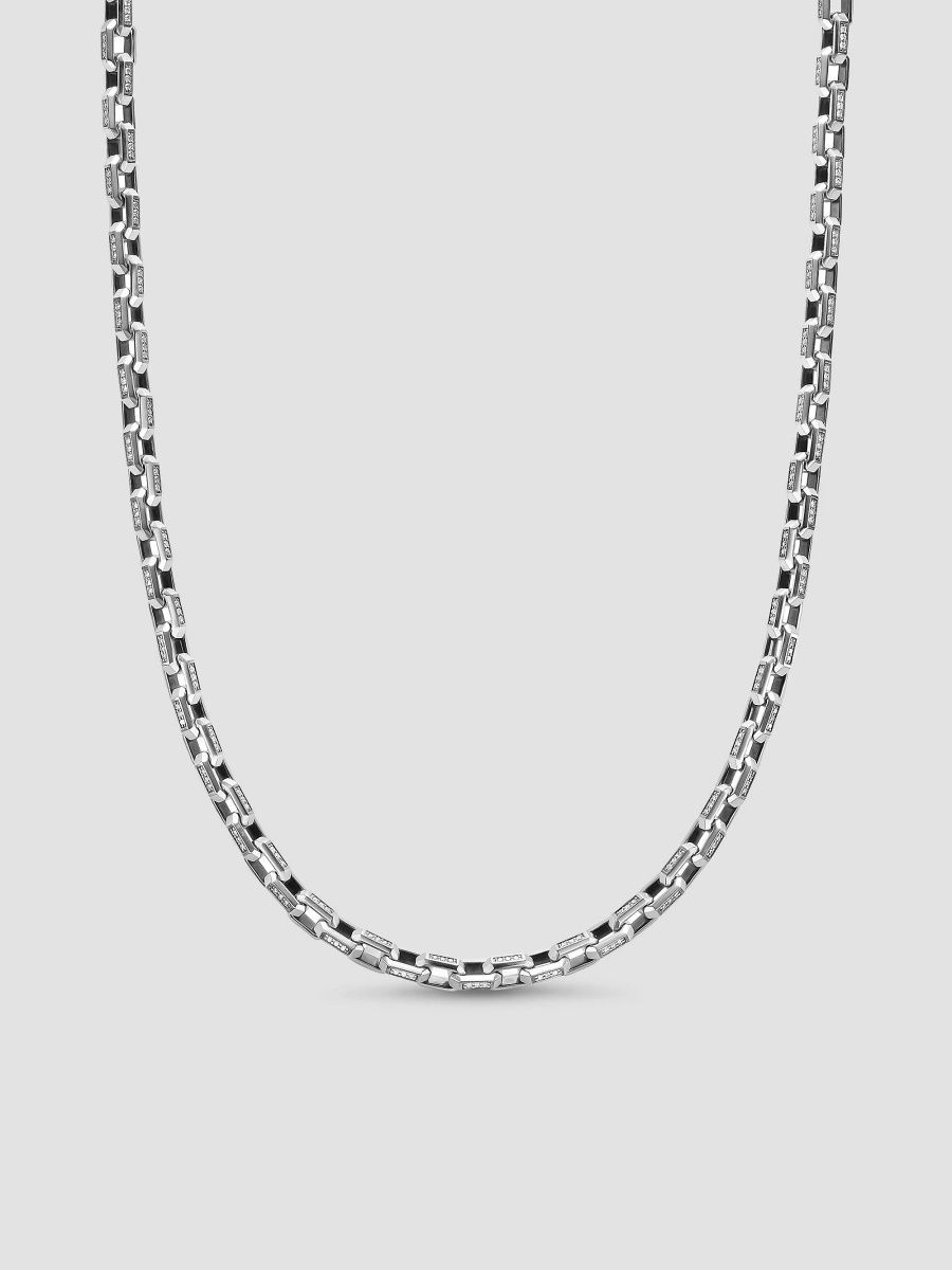 David Yurman Men's Streamline Link Necklace in Sterling Silver - Diamond - Size 22