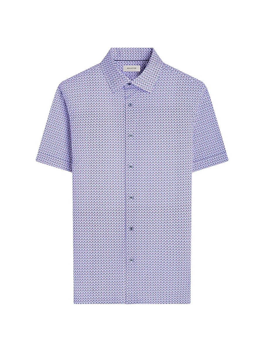 Men's OohCotton Milo Geometric Short-Sleeve Shirt - Lilac - Size Small