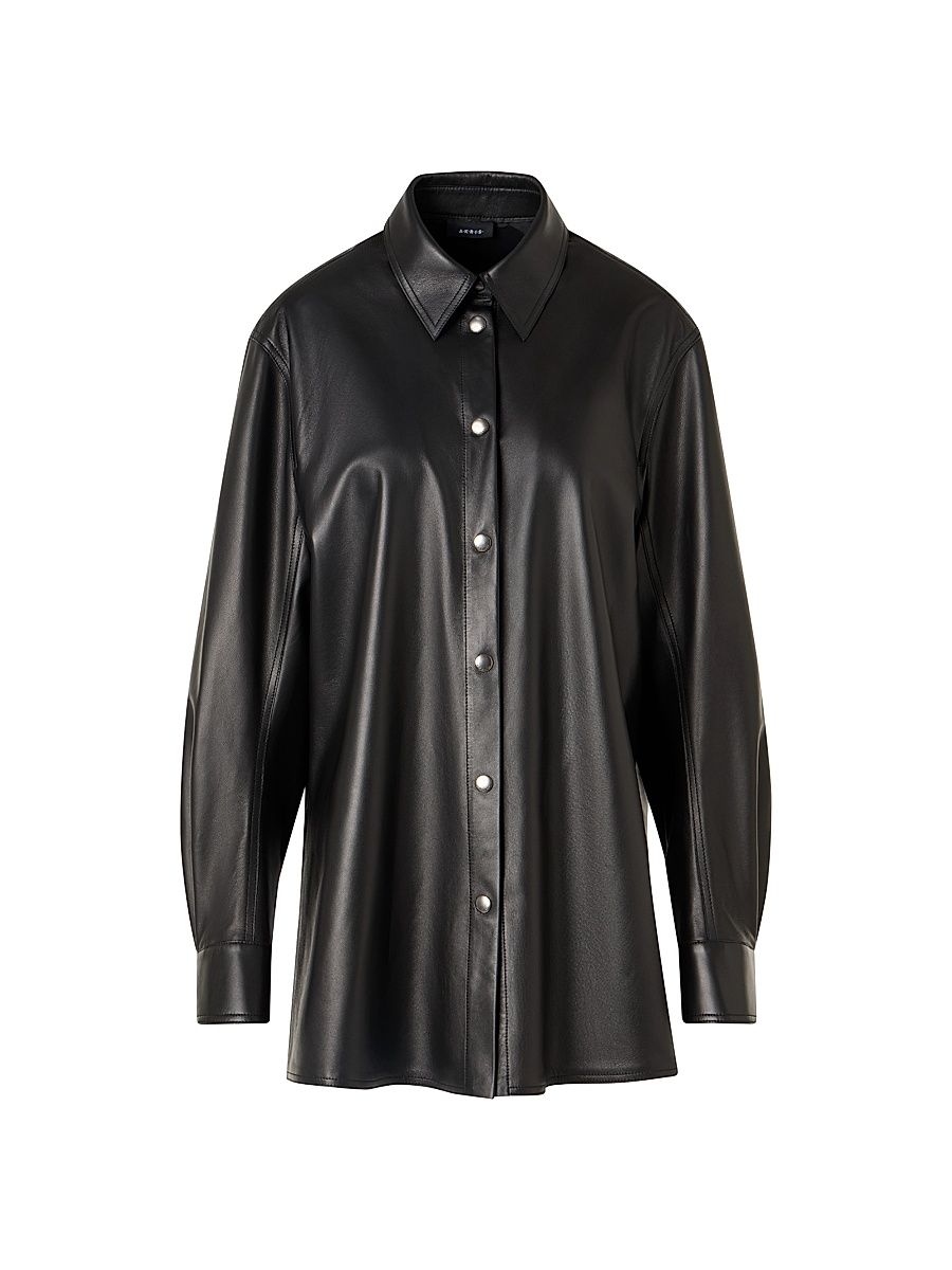 Women's Oversized Leather Shirt - Black - Size 12