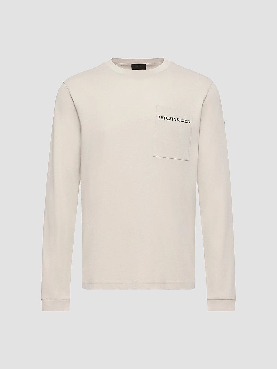 Moncler Men's Long-Sleeved Crewneck T-Shirt in Cotton - Light Beige - Size XXL