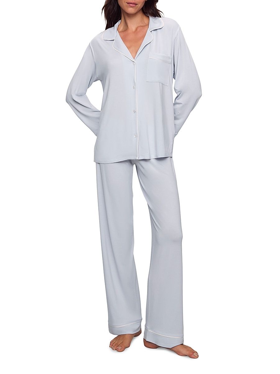 Women's Gisele Long Pajama Set - Canal Blue Ivory - Size XL