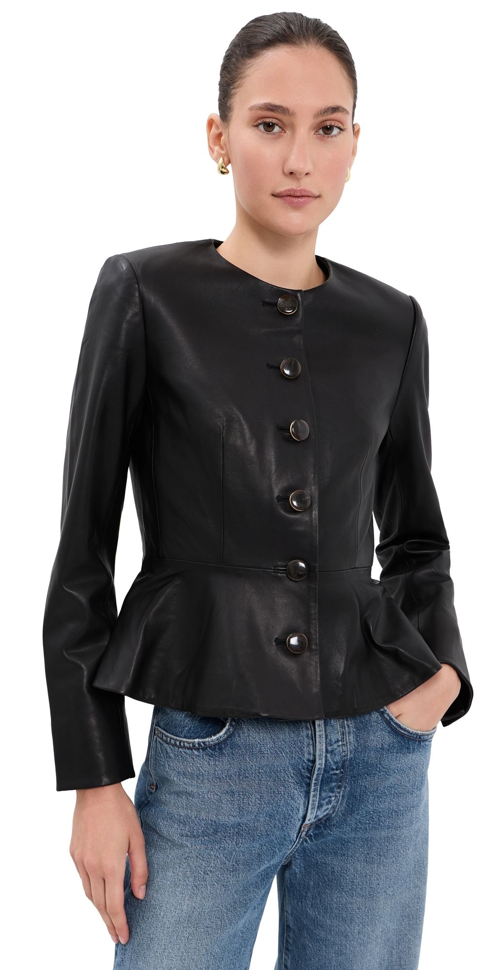 Veronica Beard Quinn Lambskin Leather Jacket Black 2