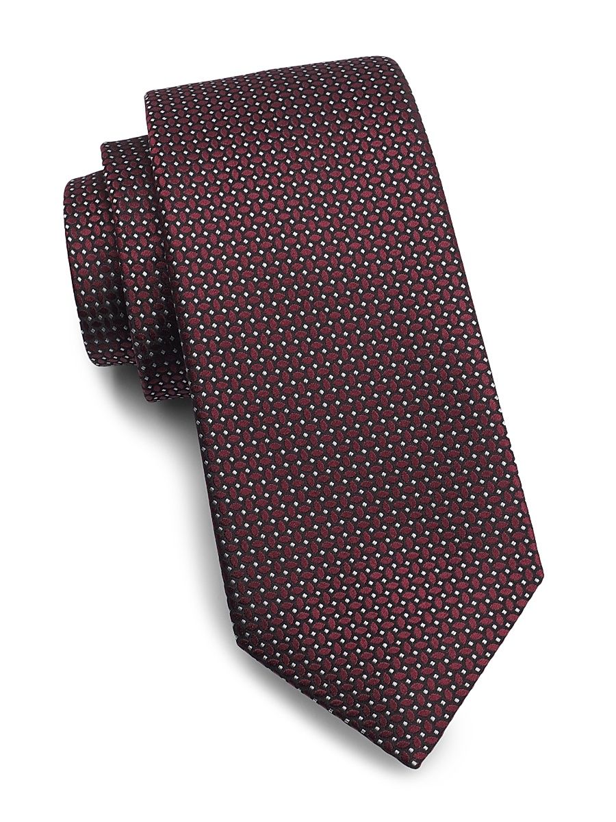 Men's Pin Dot Oval Silk Tie - Dark Red