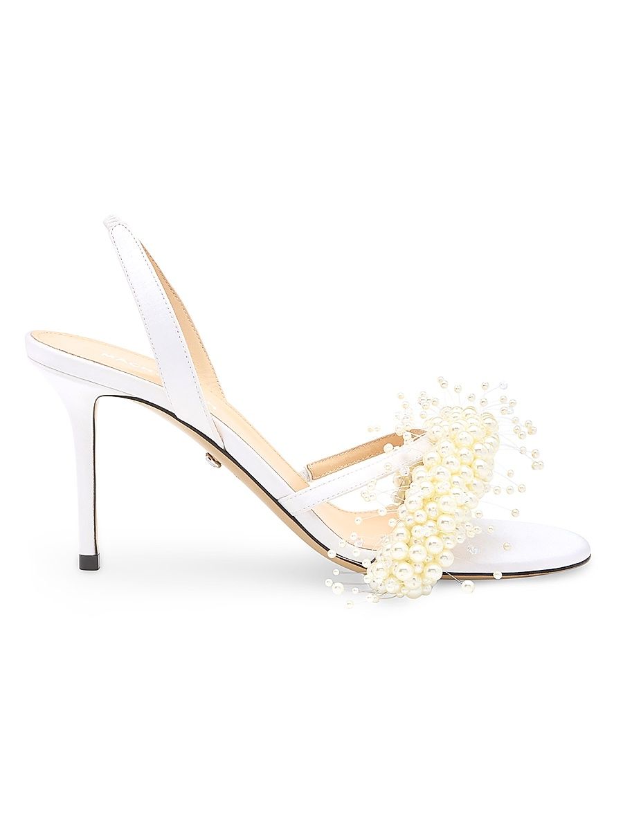 Women's 85MM Floating Pearl Satin Sandals - White - Size 10