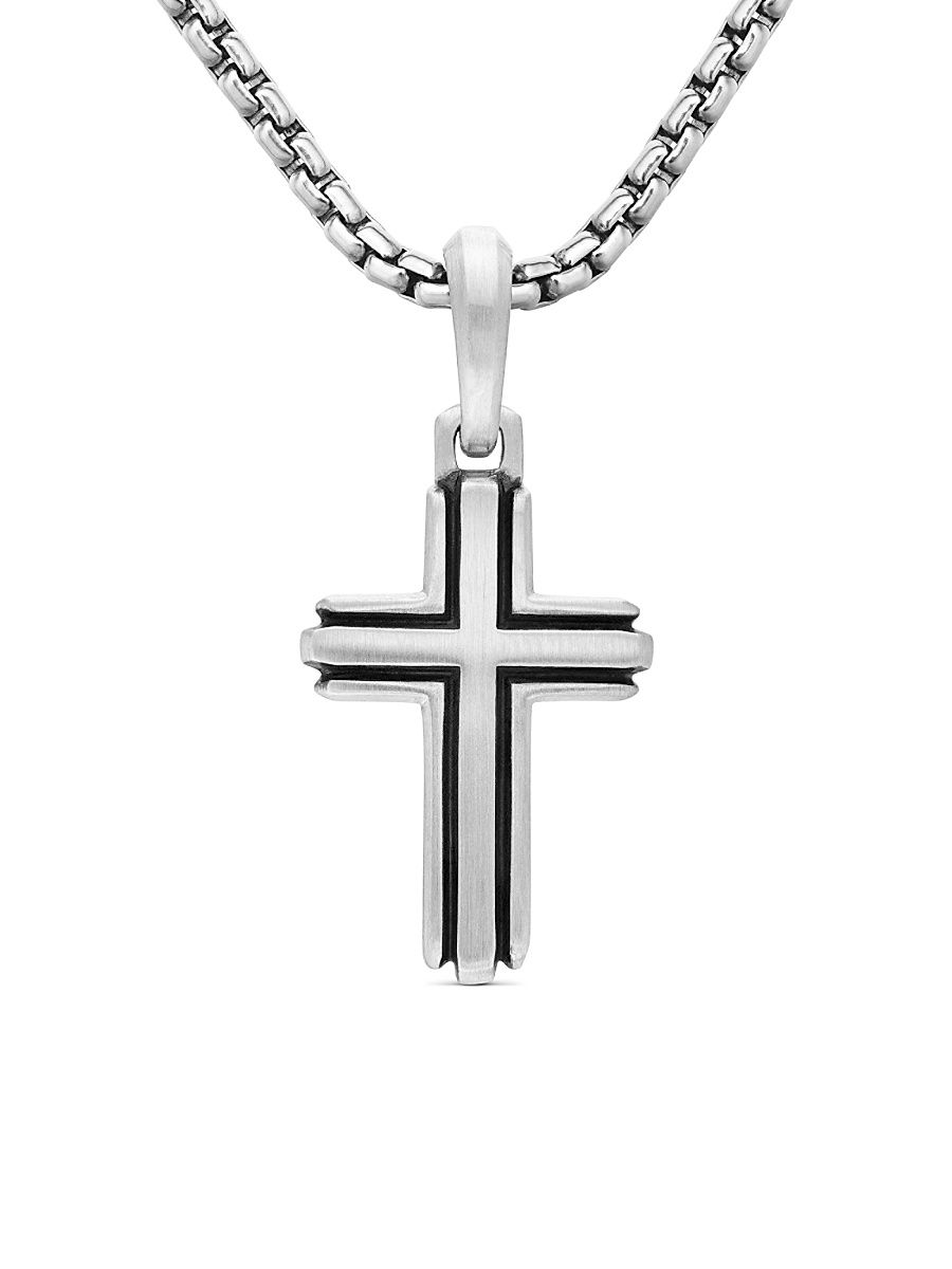 Men's Deco Cross Pendant in Sterling Silver, 27mm - Silver