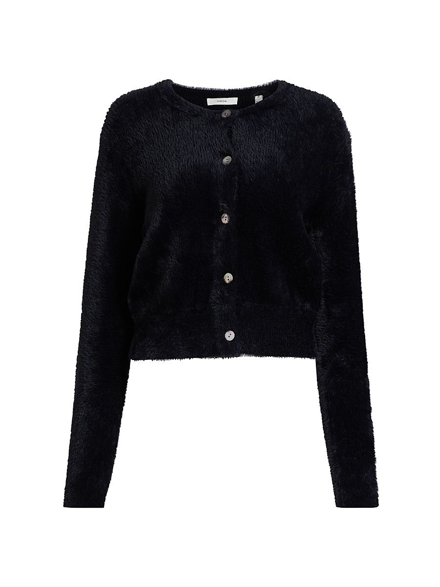 Women's Eyelash Fuzzy Knit Cardigan - Black - Size XL