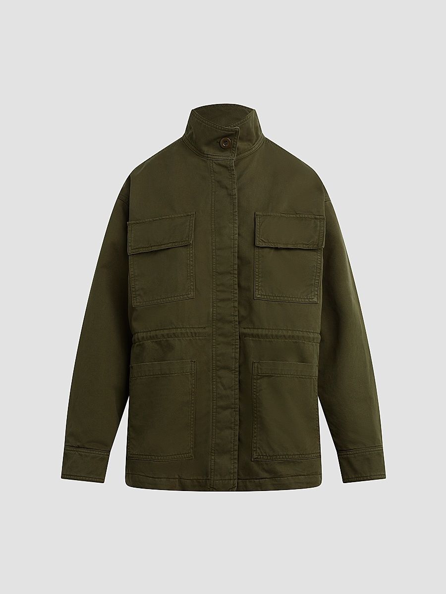 Women's The Major Cotton Funnel-Neck Jacket - Army - Size Large