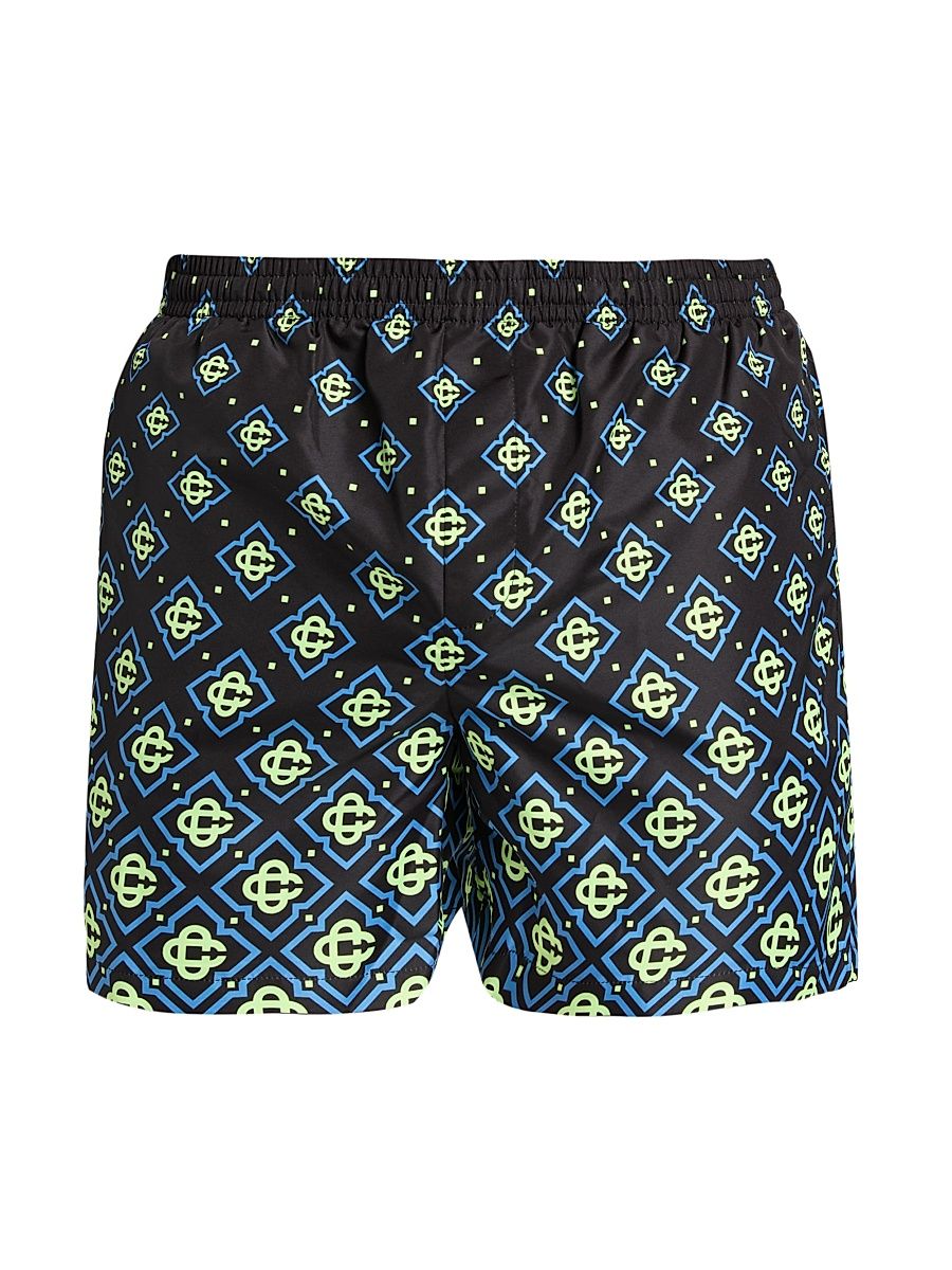 Men's Degrade Black Monogram Printed Swim Shorts - Swim - Size Medium