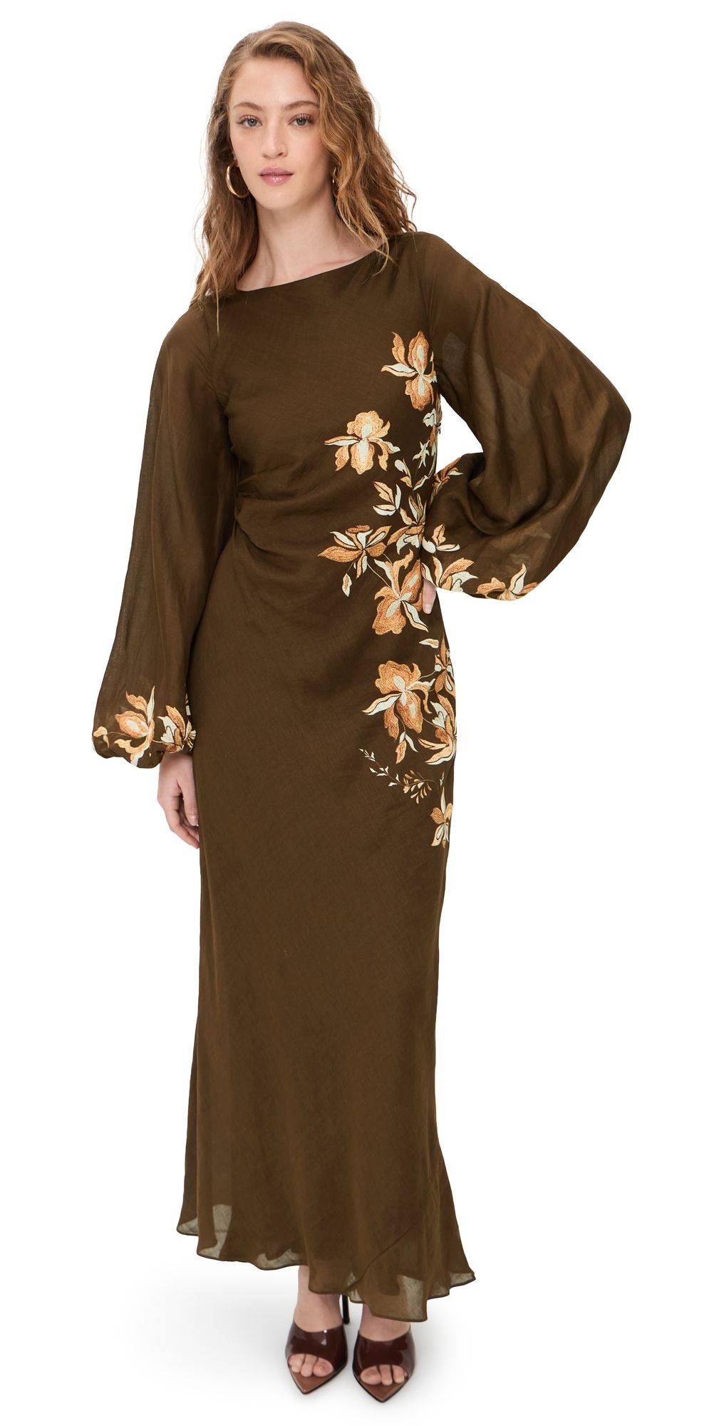 Hemant and Nandita Boat Neck Long Dress Brown XS