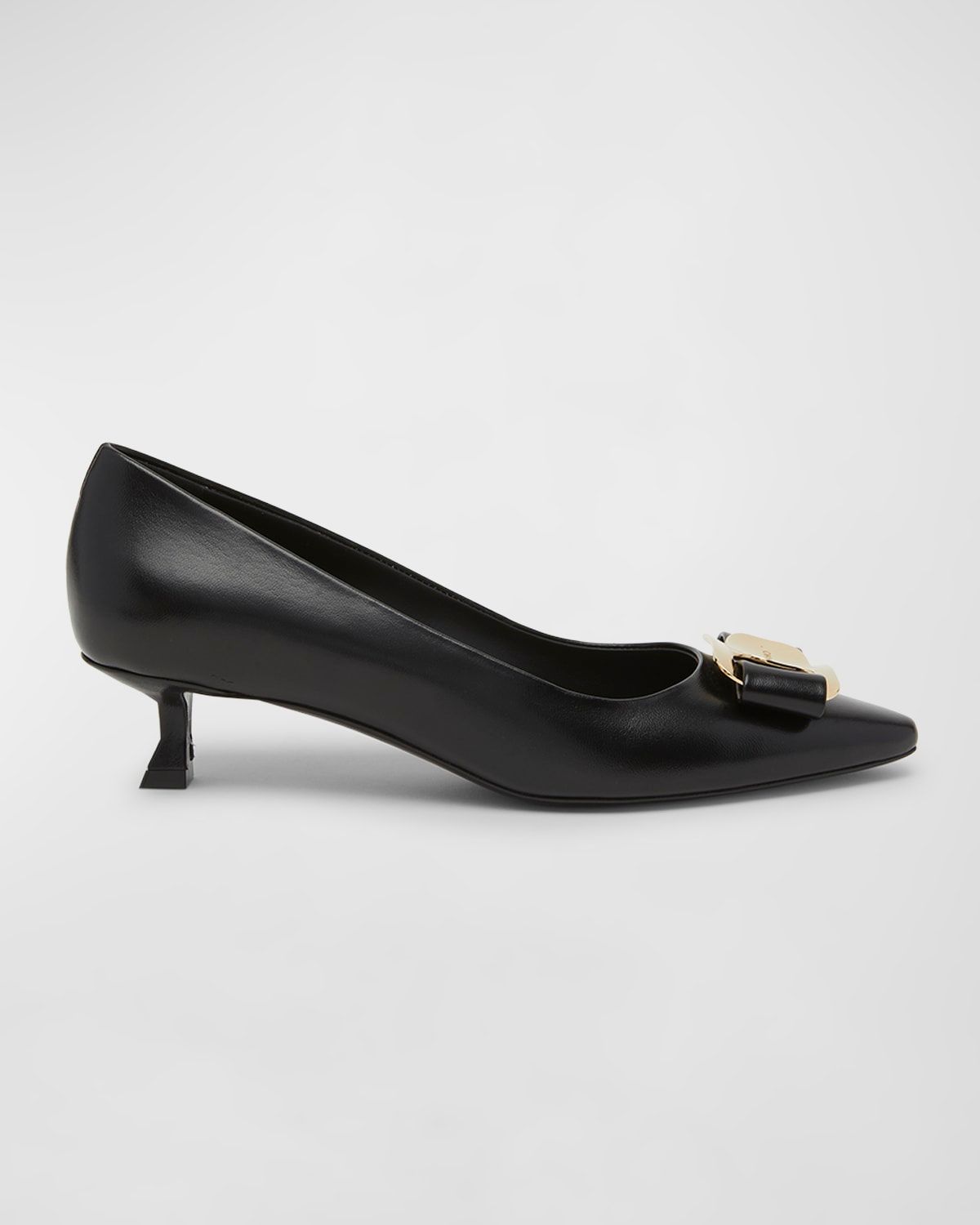 Zelma Leather Bow Kitten-Heel Pumps