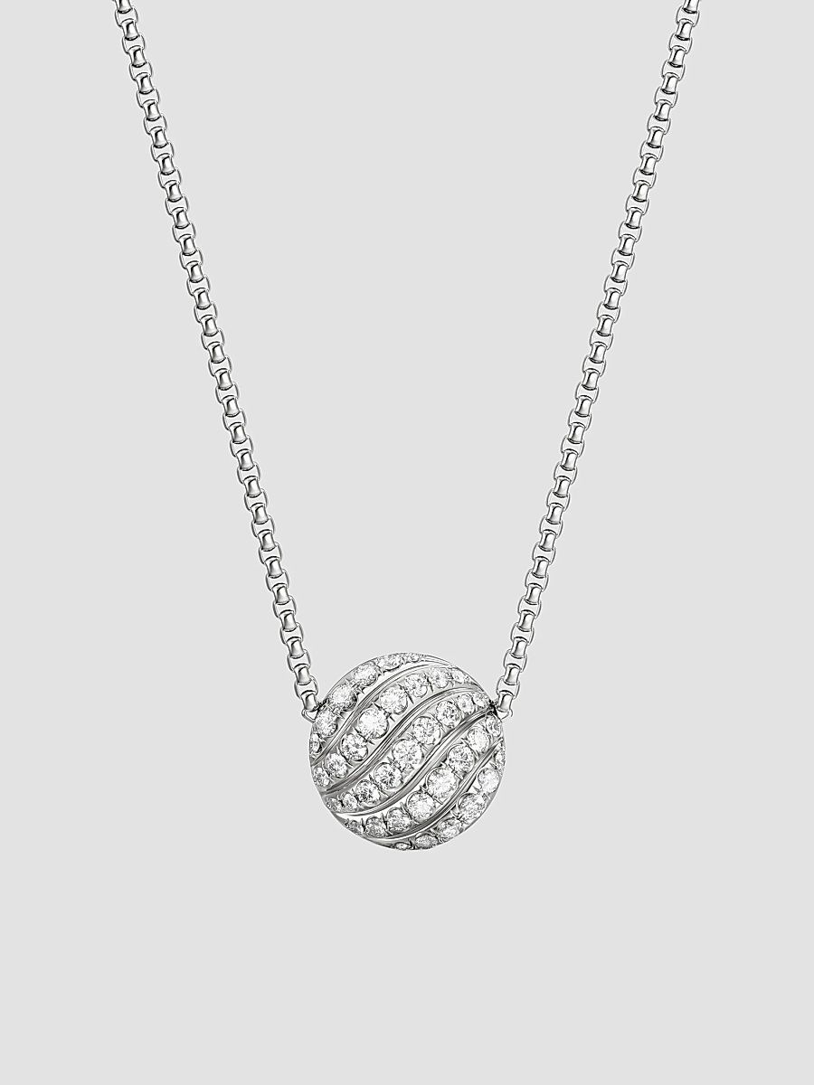 Women's Sculpted Cable Pendant Necklace in Sterling Silver - Diamond - Size 17