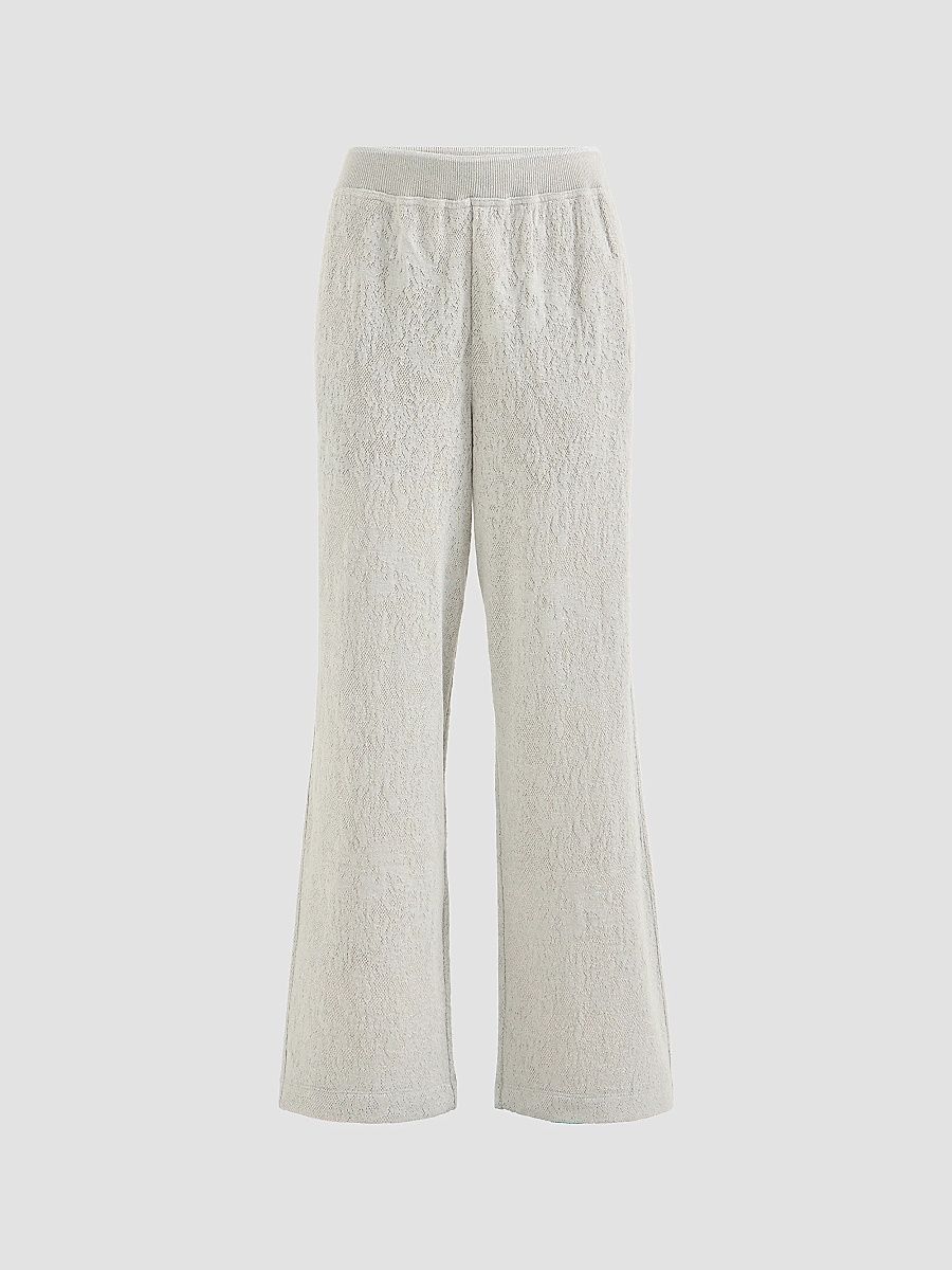 Women's Lace Flowers Jersey Track Trousers - Light Grey - Size Large