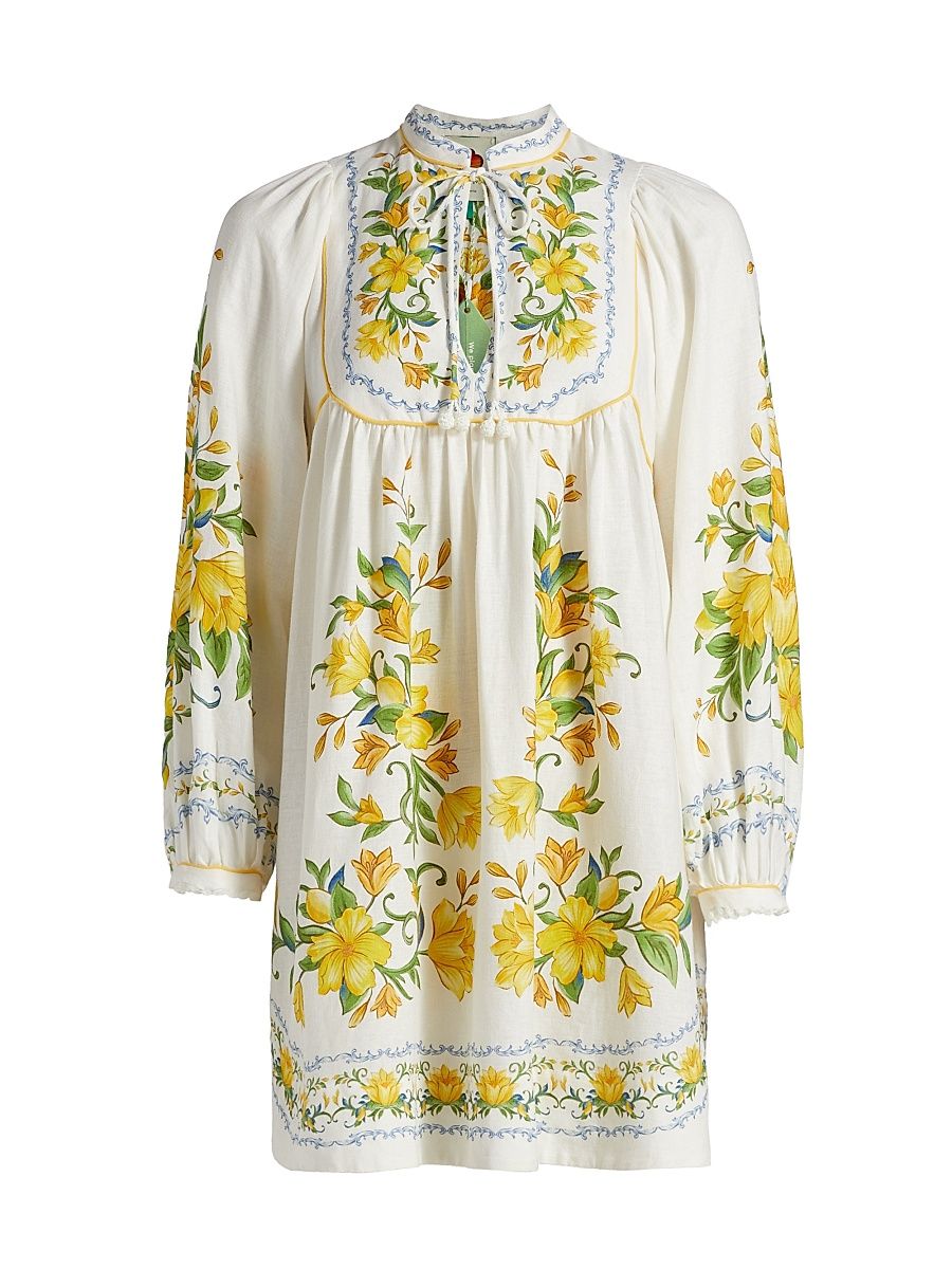 Women's Sicily Floral Linen-Blend Minidress - Off White - Size Medium
