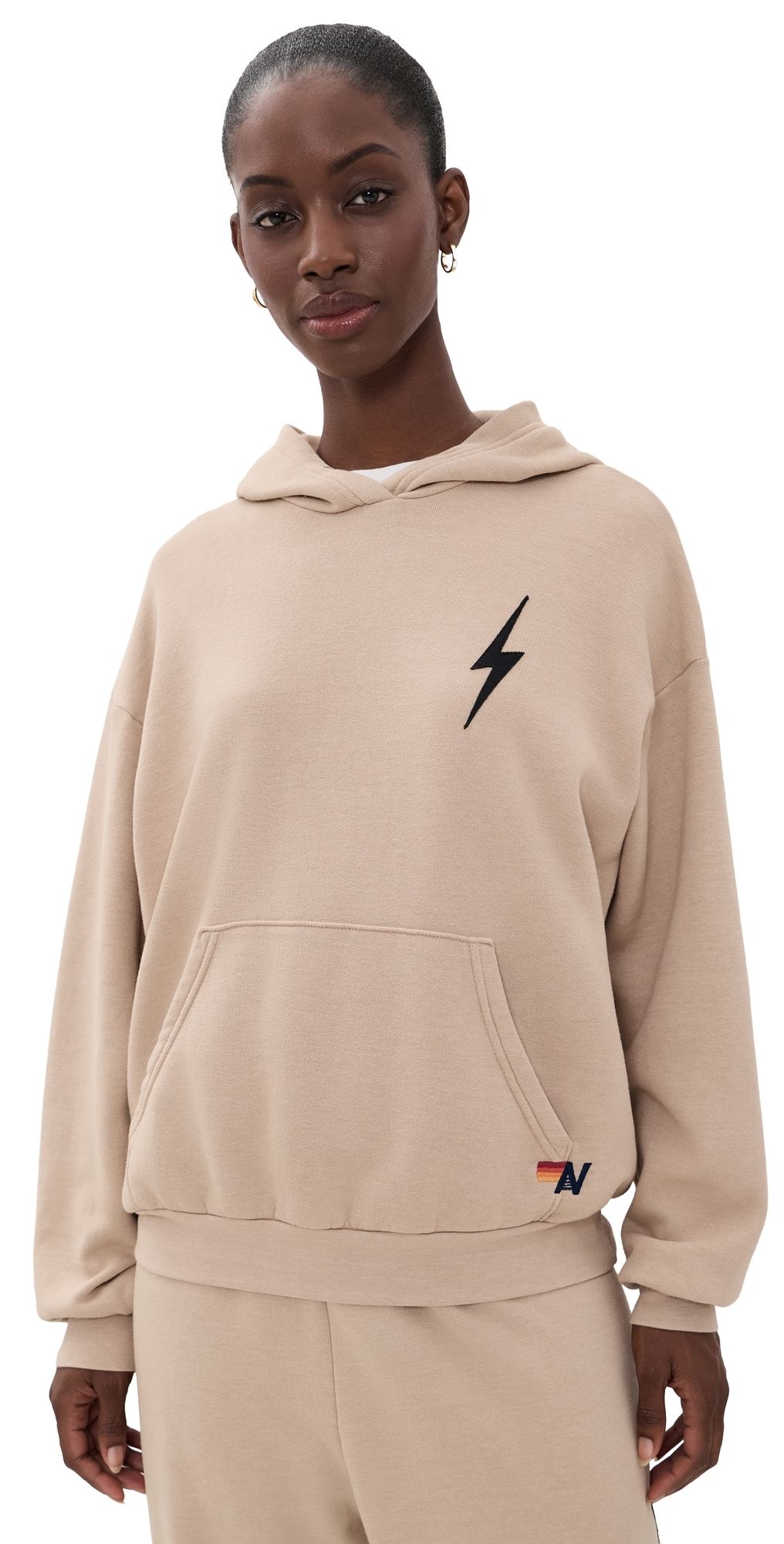 Aviator Nation Relaxed Bolt Stitch Pullover Hoodie Sand L